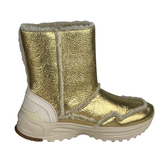 COACH PORTIA GOLD METALLIC SHEARLING WINTER CHUNKY SNEAKER SOLE Y2K ANKLE BOOTS - Picture 1 of 12